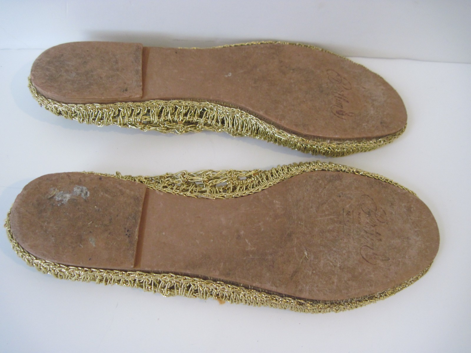 1950s Bertlyn Metallic Golden Ballet Slippers New York Slip On Womens Size M