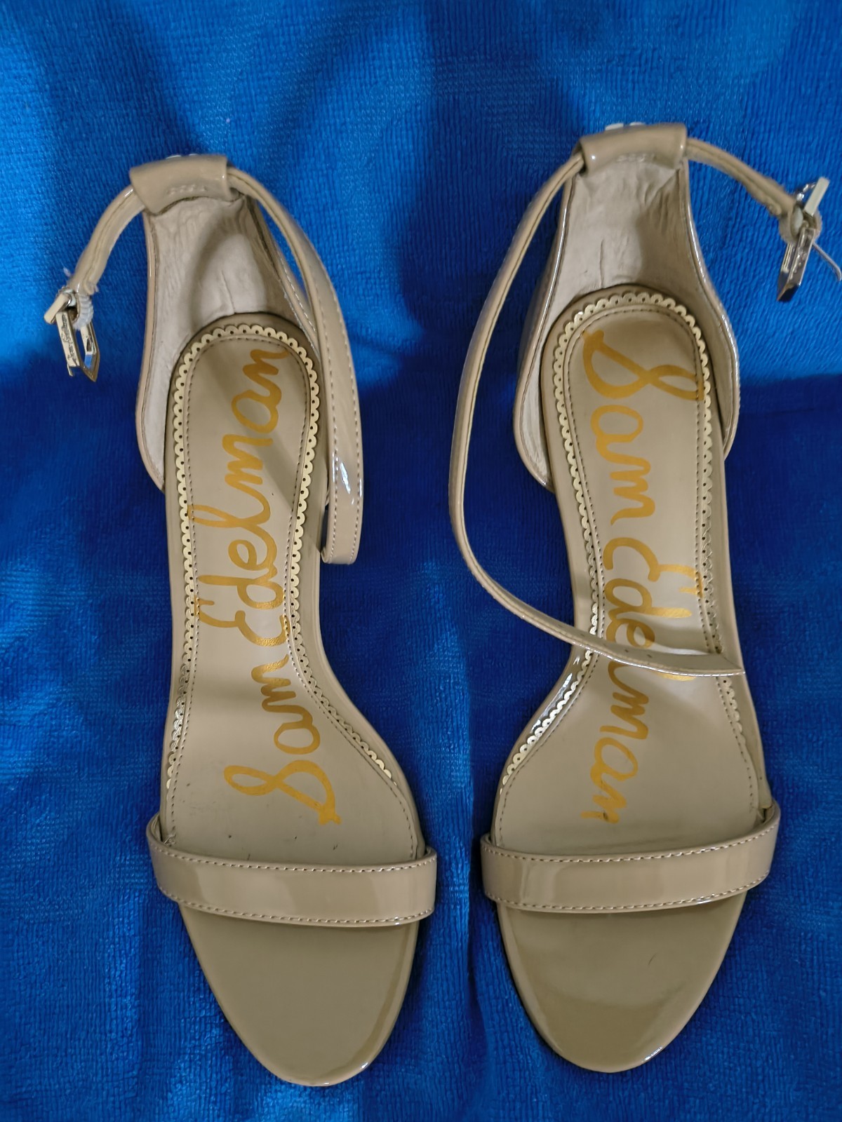 Sam Edelman Strapped Heels Size 6 Beige Toe Strap & Ankle Strap LOGO