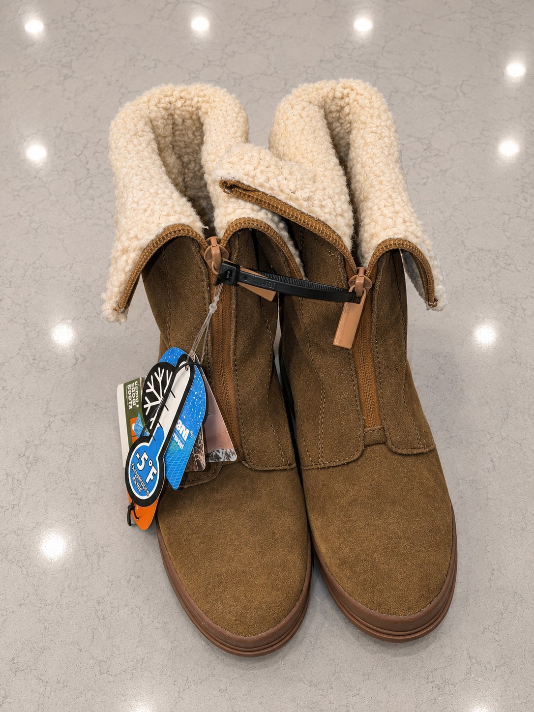 Ozark Trail Wedges Womens Winter Boots Size 9 Waterproof Faux Fur Zip Brown NEW