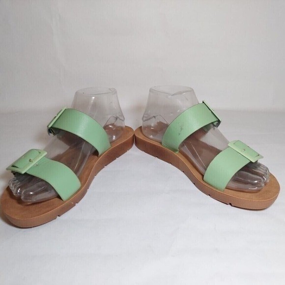 Olivia Miller Sandals Women 8 Mint Resort Woven Double Buckle Platform Slides