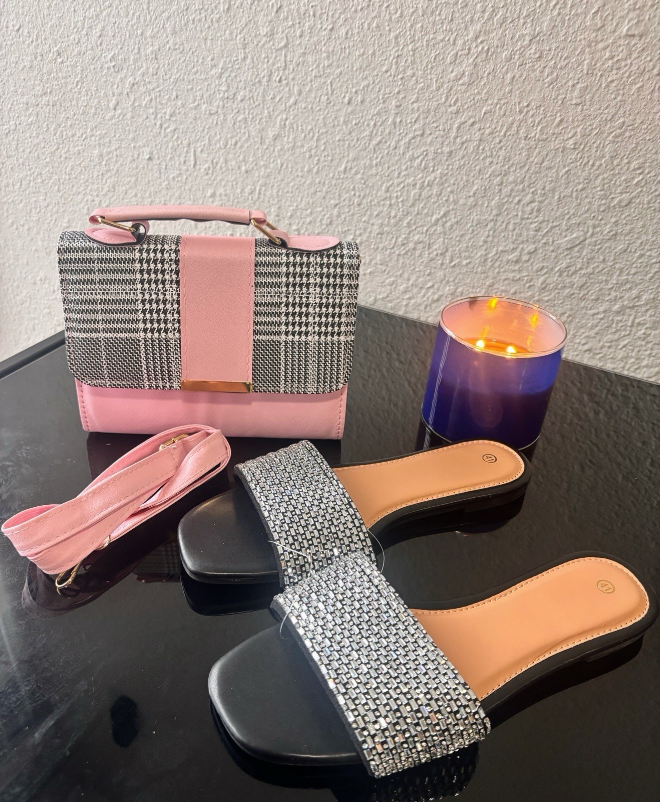 New women’s handbags and flat sandals. Available separately or as a set.
