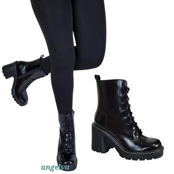 Madden girl Lion block heel platform boots black lace up zip chunky y2k gothic