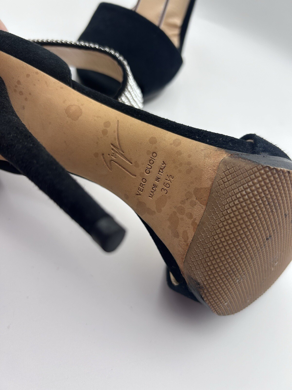 Giuseppe Zanotti Crystal-Cuff High Heel Stiletto Sandals in Black Suede Sz 36.5