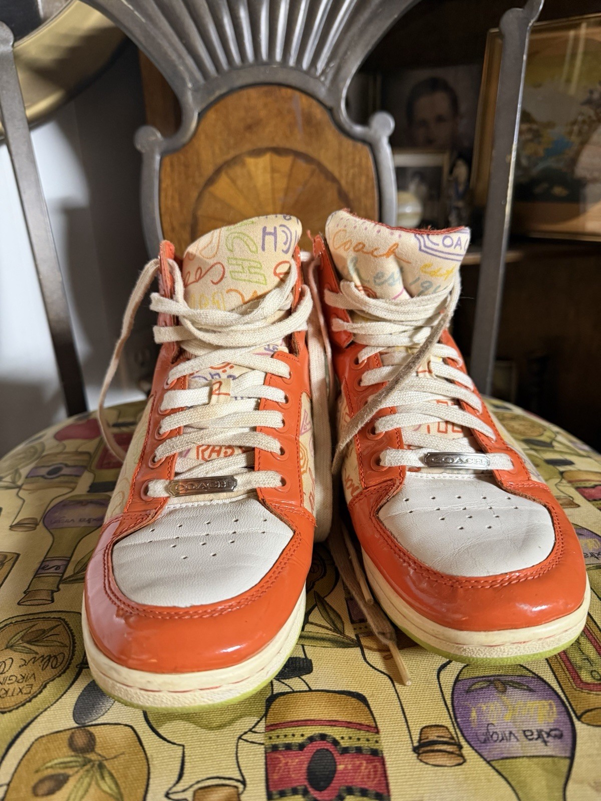 Coach Norra Orange Multicolor Graffiti High Top Logo Heart Women’s Sneakers