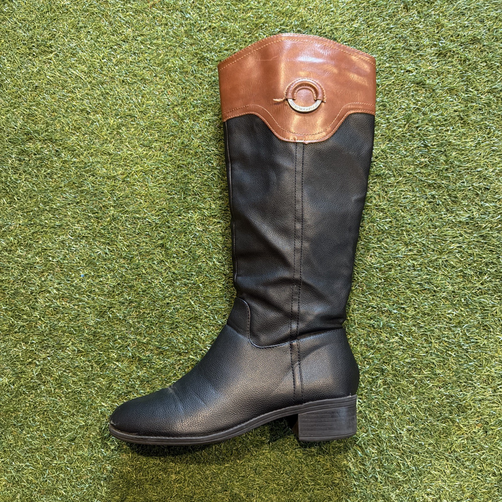 Nautica Women’s Black Cognac Full Zip Knee High Riding Gallatin Boots Size 8