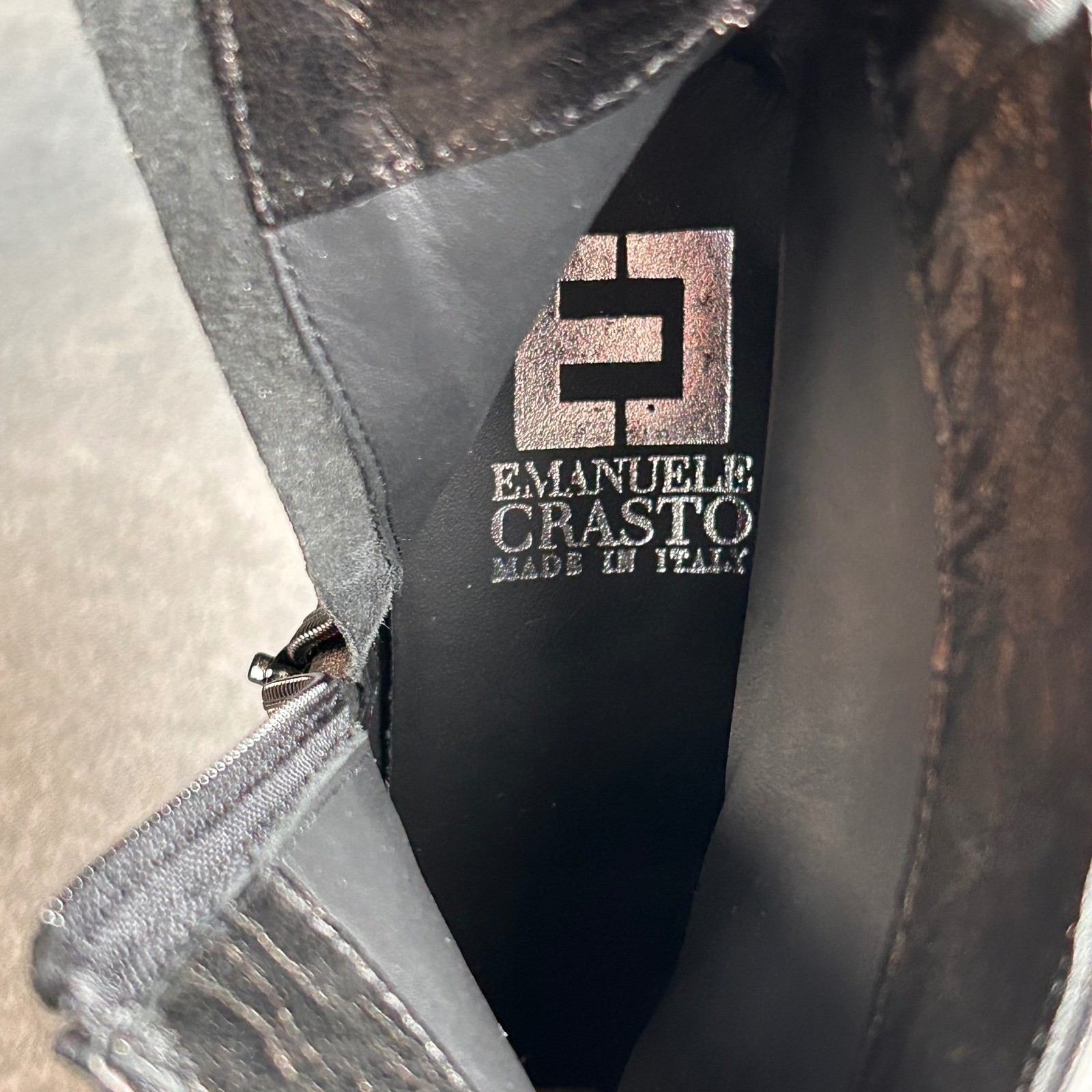 Emanuele Crasto Ankle Boots Heeled Black Leather Studded Pointed US 7.5 Italy