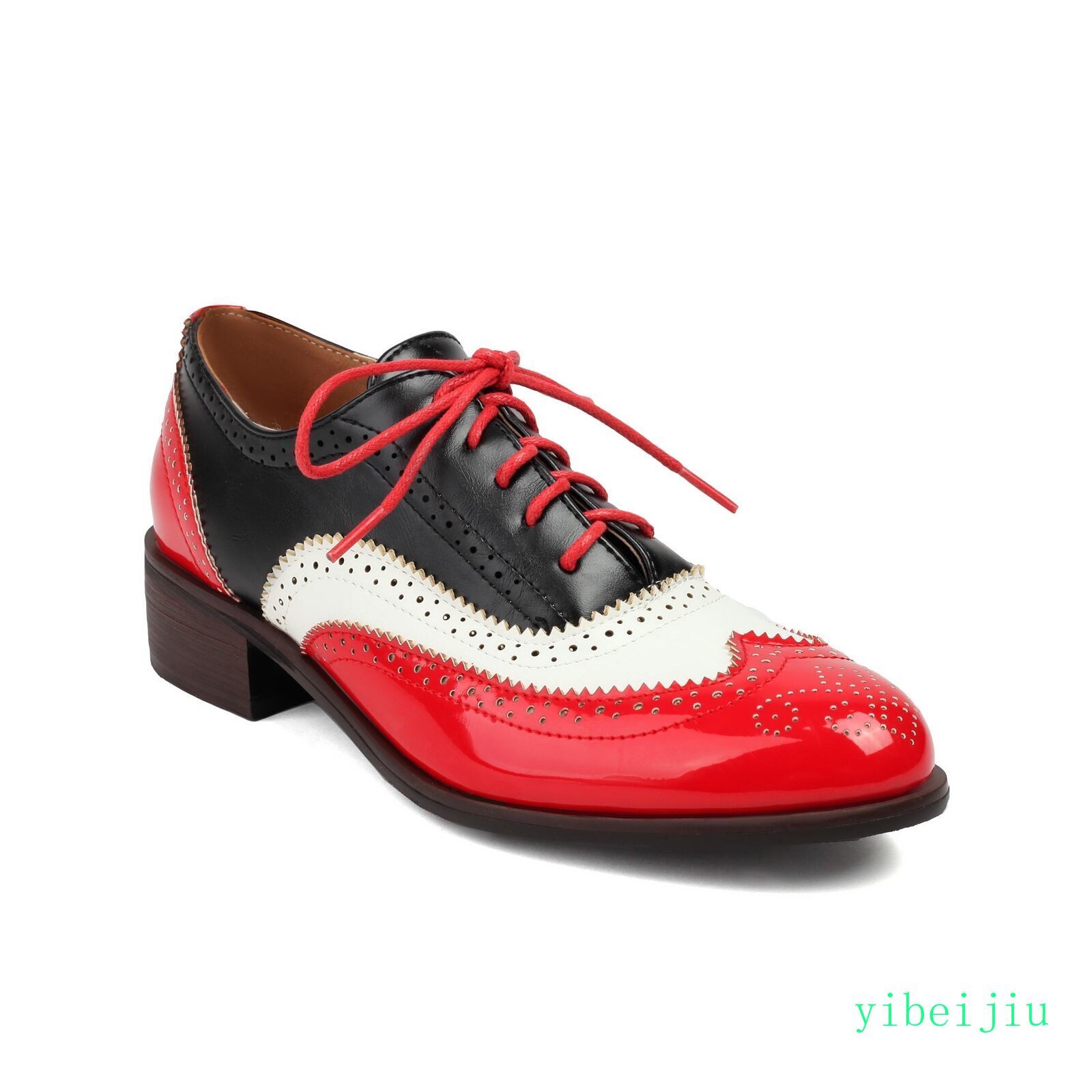 Women’s Wing Tip Lace Up Brogue College Pumps Leather Colorblock Shoes Plus Size