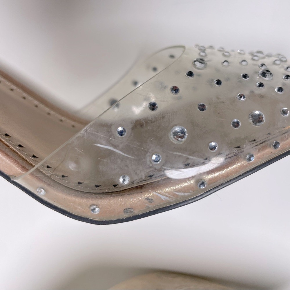 Adrienne Vittadini Nude Clear Rhinestone Heels – Size 7