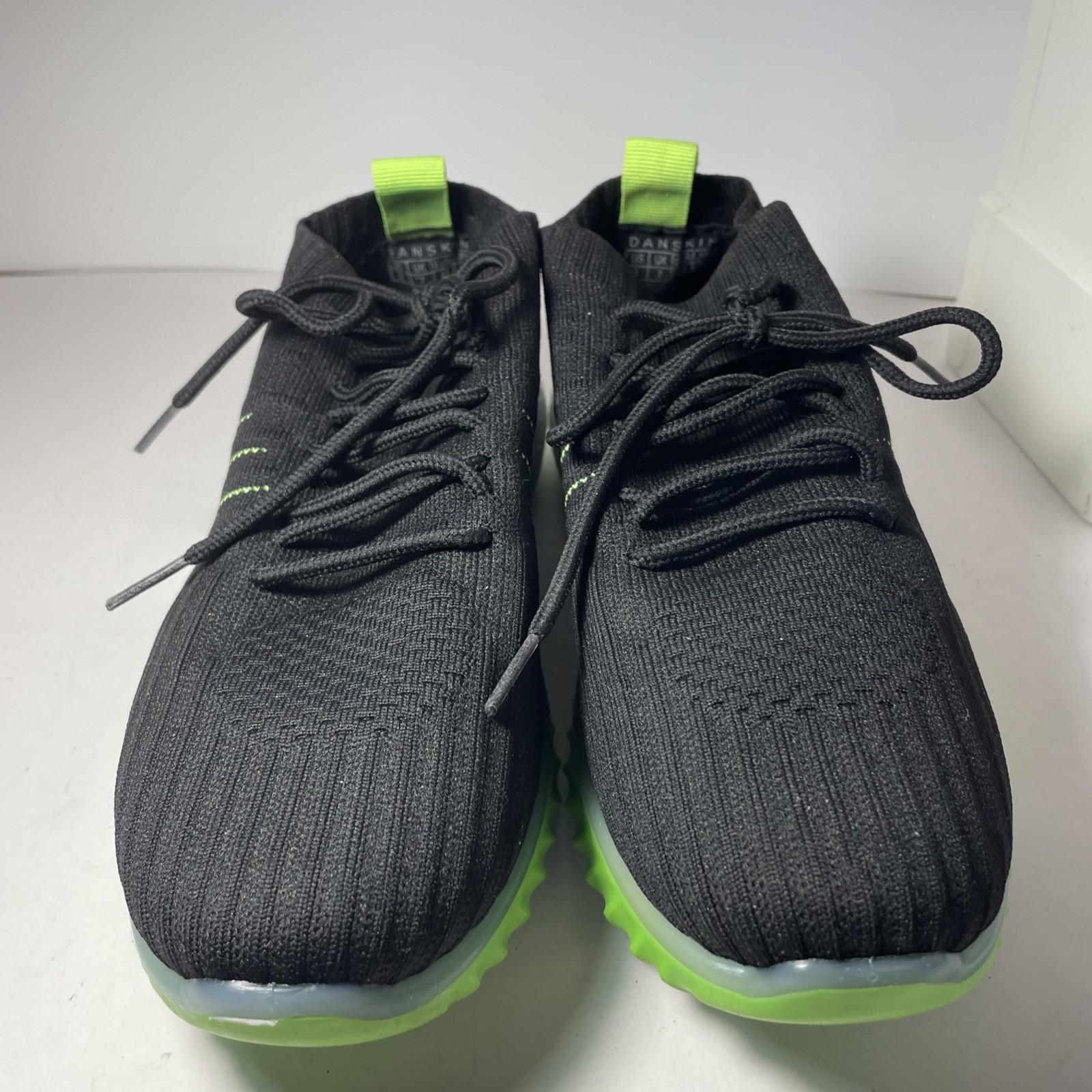 DANSKIN POSITIVE LOAFER SHOES SLIP-ON KNIT SNEAKERS BLACK LIME GREEN 9