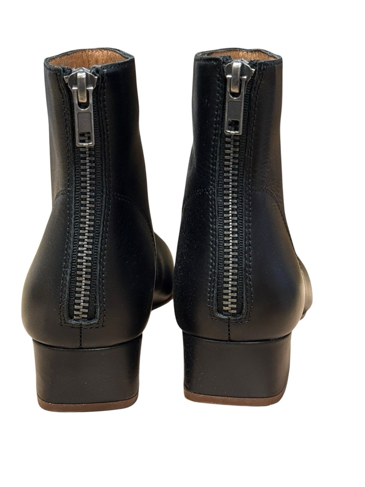 Madewell The Rena Black Leather Ankle Booties Size 7.5 Square Toe Low Block Heel