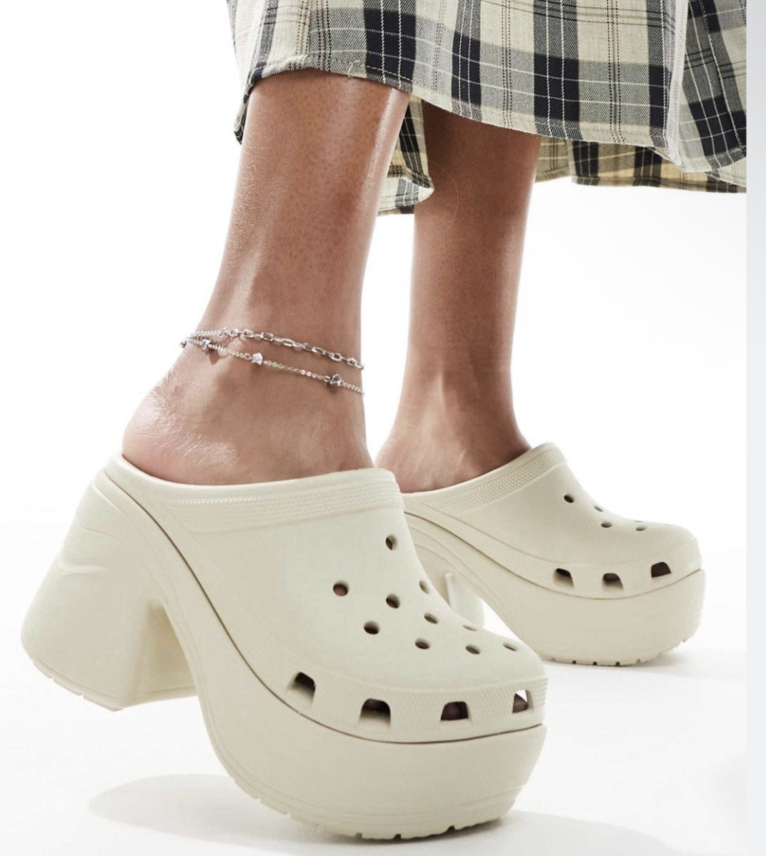 Crocs Size M8W10 Siren Iconic Platform Heeled Clogs Mules Bone