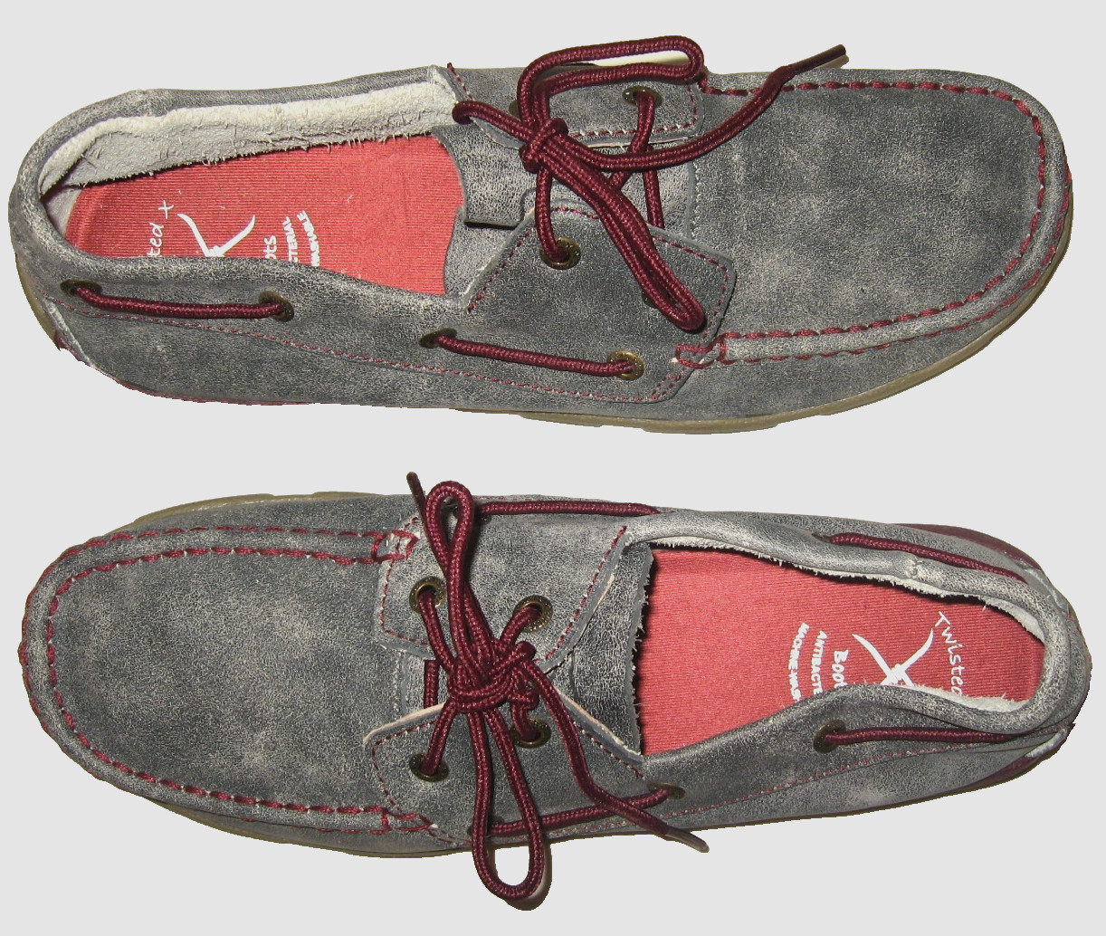 Women’s TWISTED X Gray Leather Lace-Up Driving Mocs Boat Shoes 9/39-40