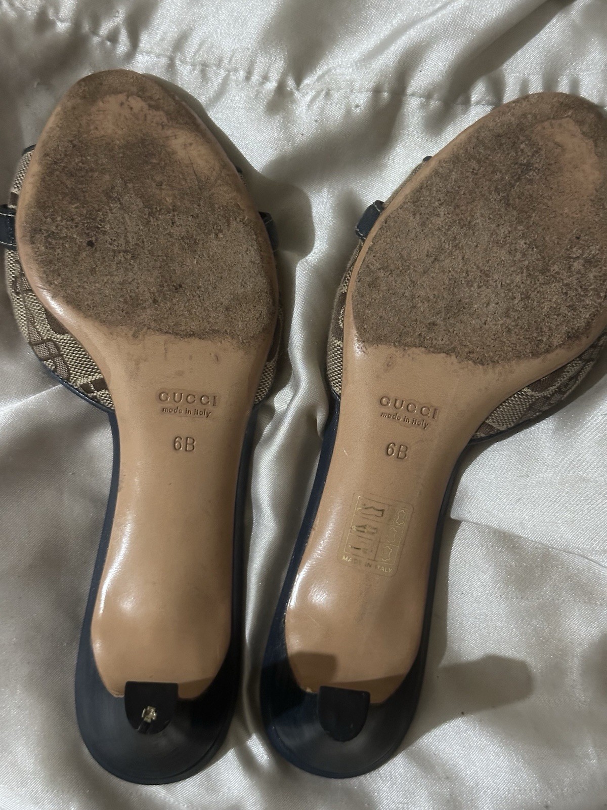 Gucci GG Logo Canvas Buckle Strap Slide Sandals Blue Beige Women’s 6B