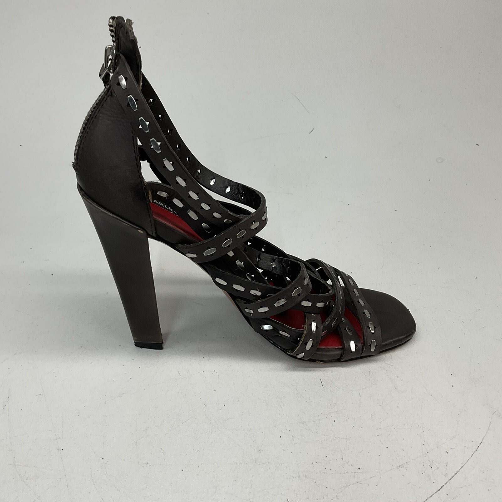 Charles Jourdan Brownish Gray Leather Open Toe Sandals With Heels Size 7.5