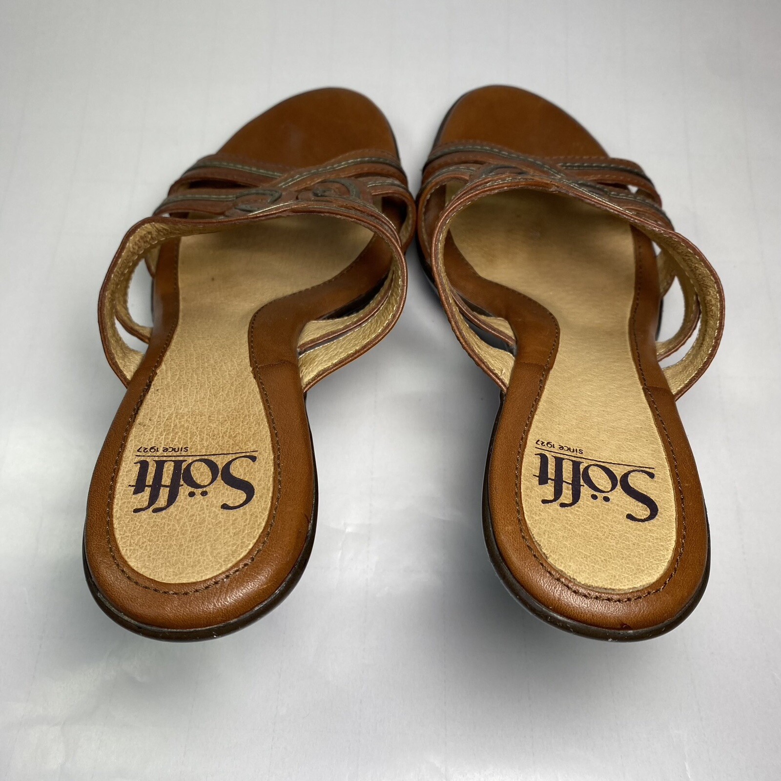 Sofft Leather Sandals Braided Slide Brown Heeled 3.5 in Heels Women’s Size 6