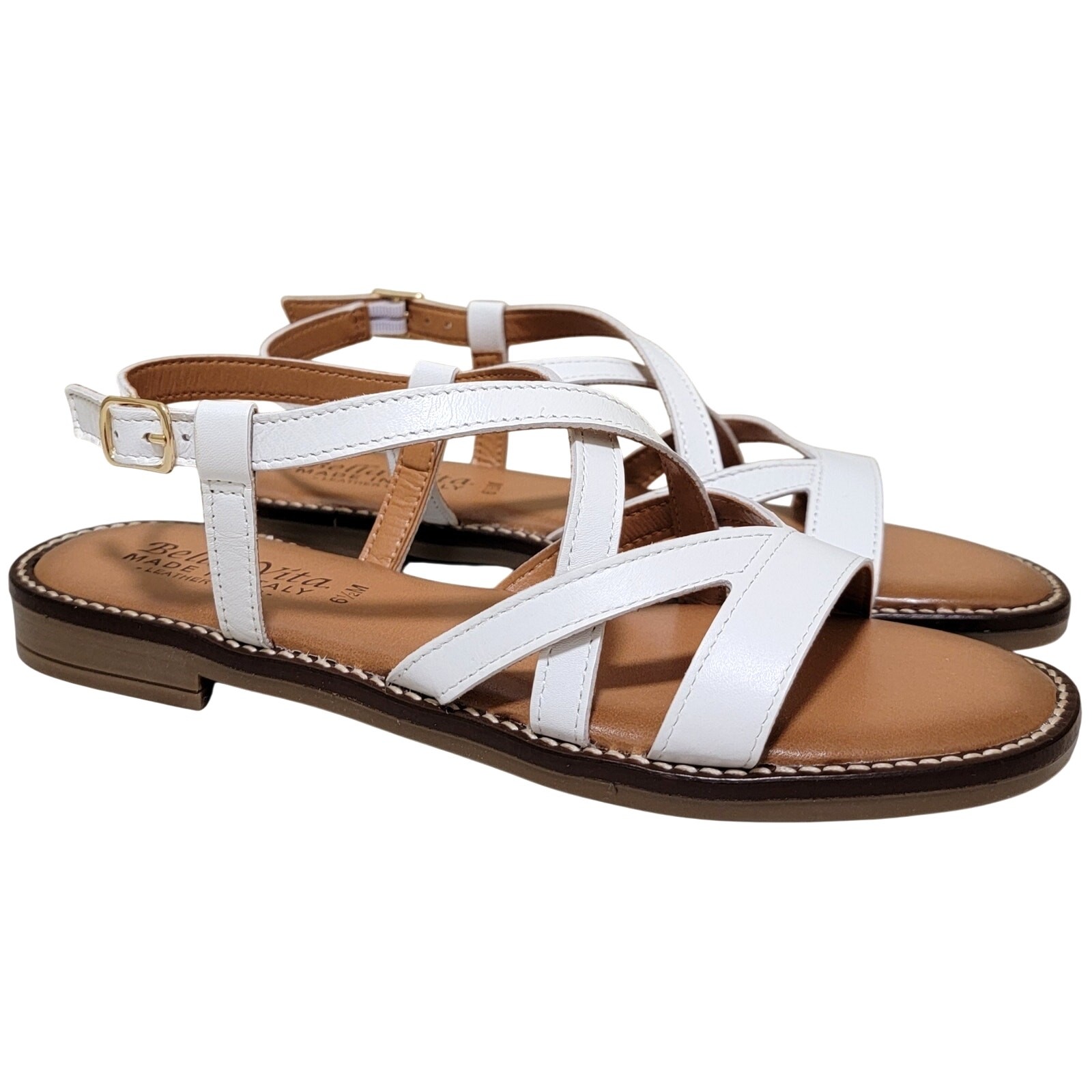 Bella Vita Women Tya-Italy Slingback Strappy Sandals Size US 6.5M White Leather