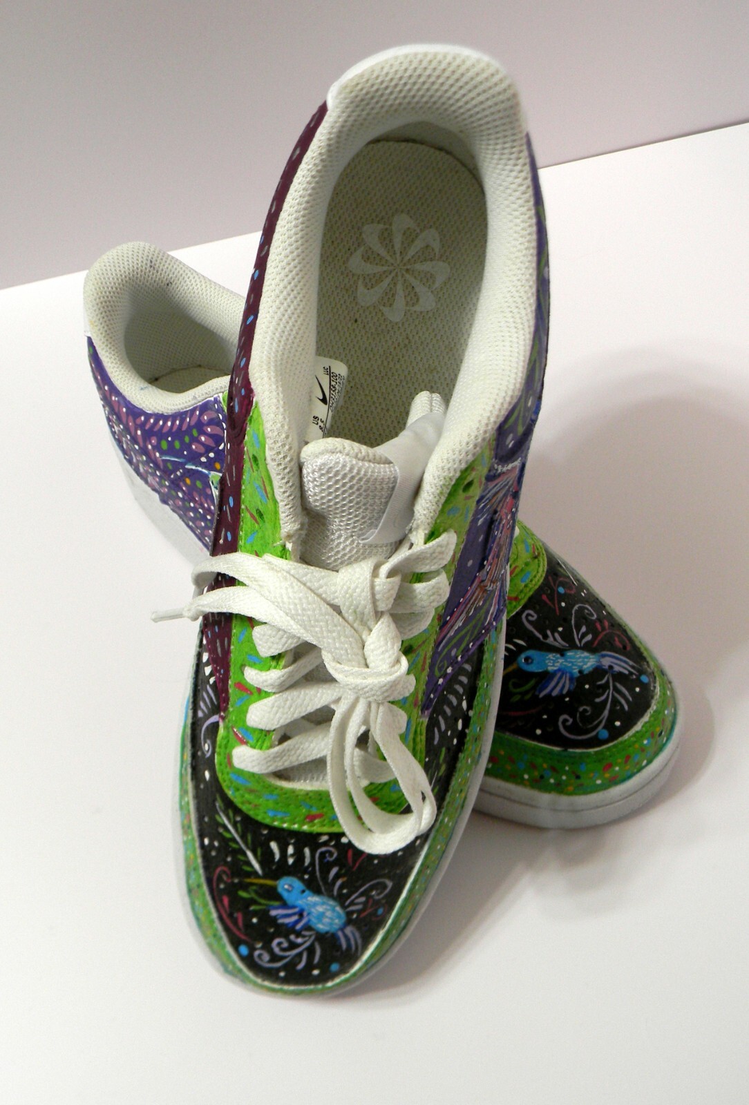Nike Court Vision DH3158-100 Hand Painted Hummingbird Painted Sneakers SZ 8.5