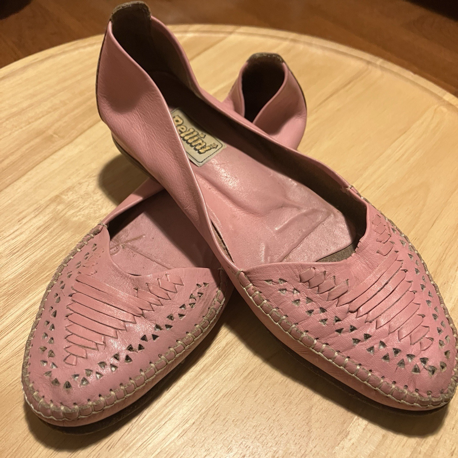 Vintage Pink Leather Huarache Moccasin Loafers