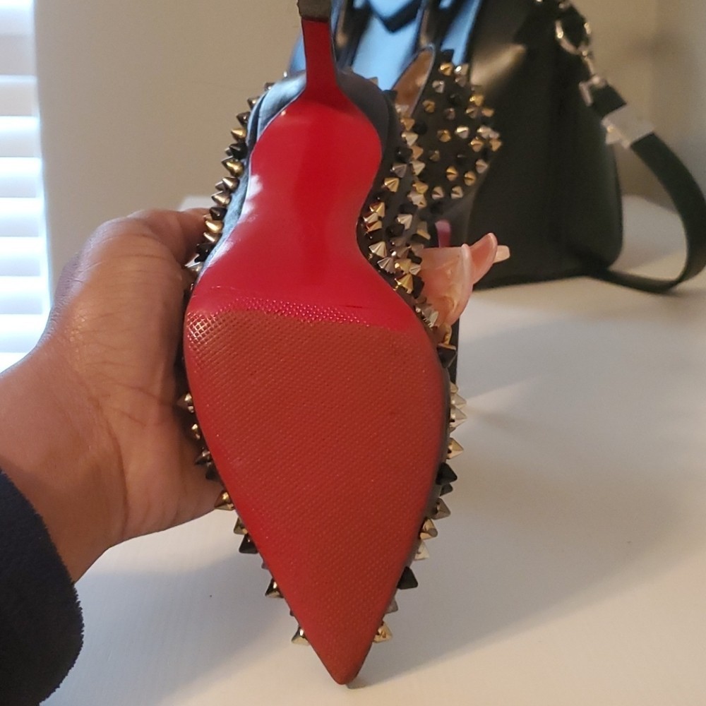Christian Louboutin Pigalle Spikes 120 Black Gold Pumps EU 36.5 US 6.5