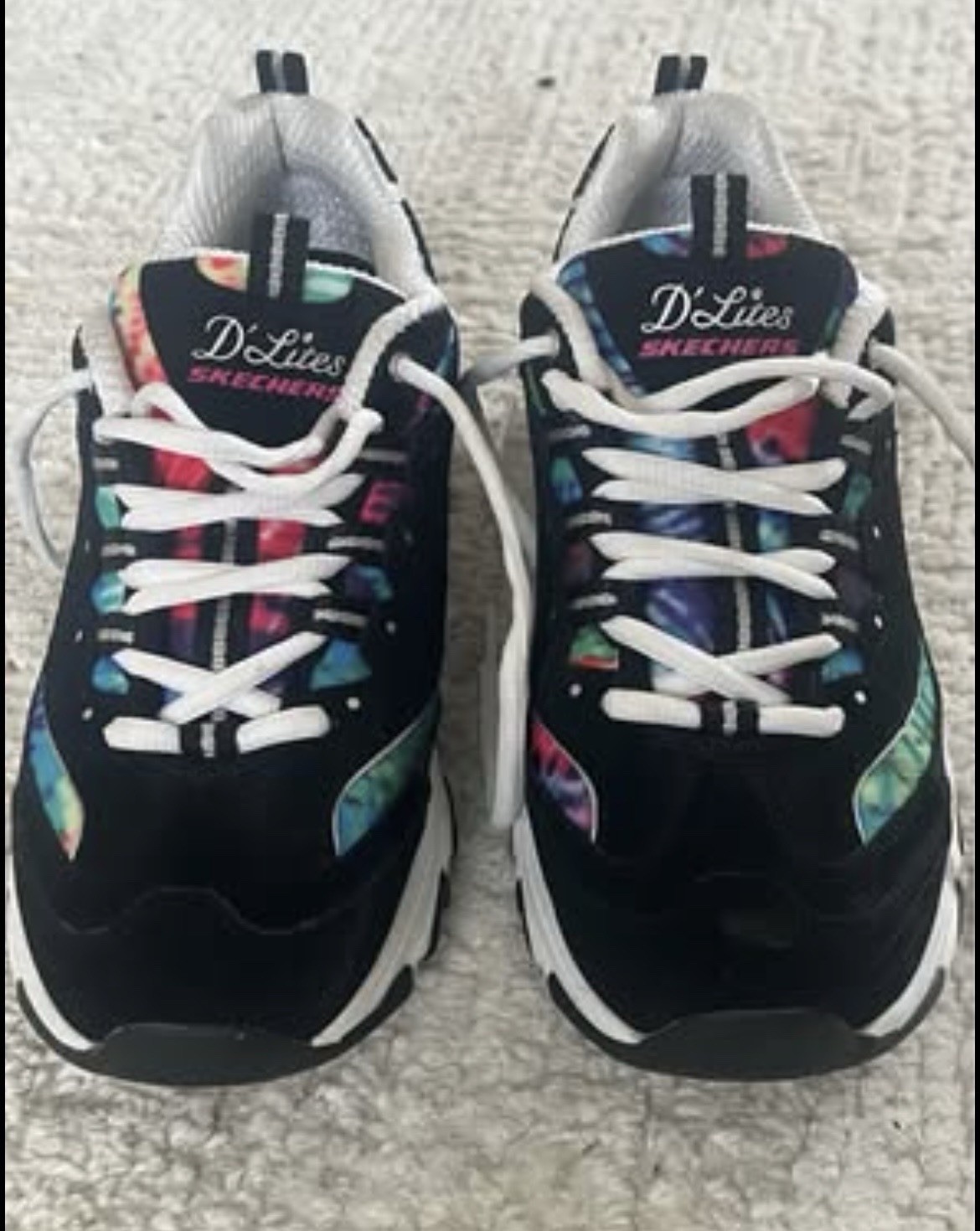 Skechers D’Lites Summer Fiesta Black Tie Dye Women’s Sneakers Chunky Shoes