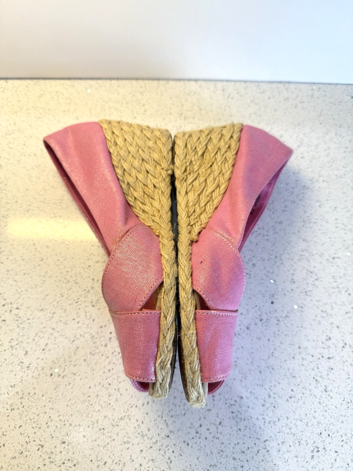 Lauren Ralph Lauren Cecilia Wedge Heels 8.5 B Linen Fuchsia Shantung Espadrille