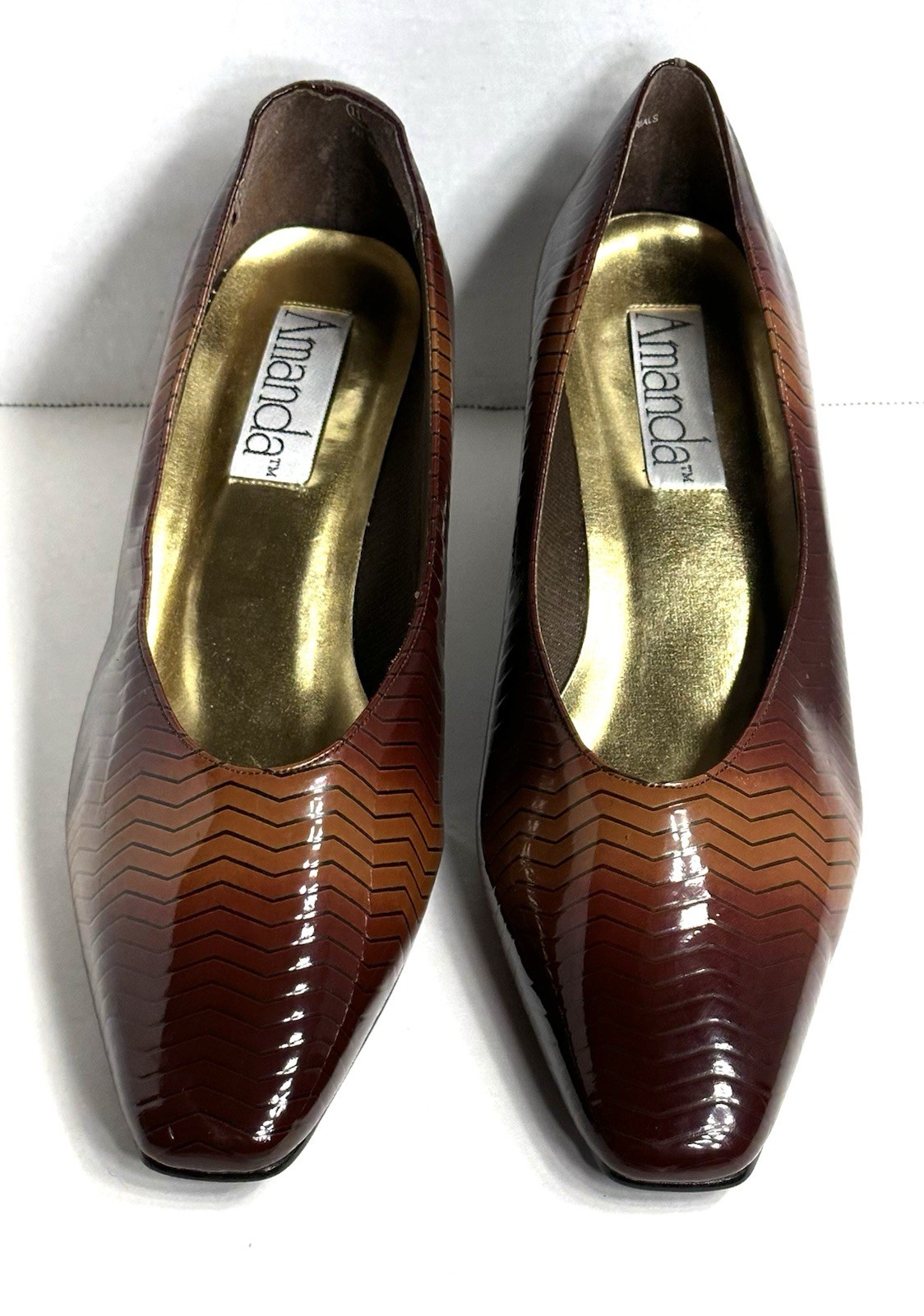 Vintage Tortoiseshell Heels Brown Patent Leather Chevron AMANDA Size 11 US NEW!!