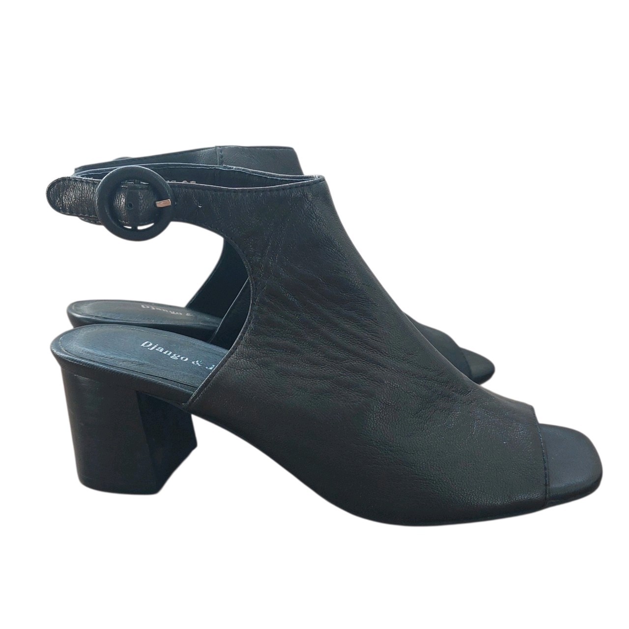Django Juliette 37 Sandal Black Peep Toe Slingback Heels Casual Party Office