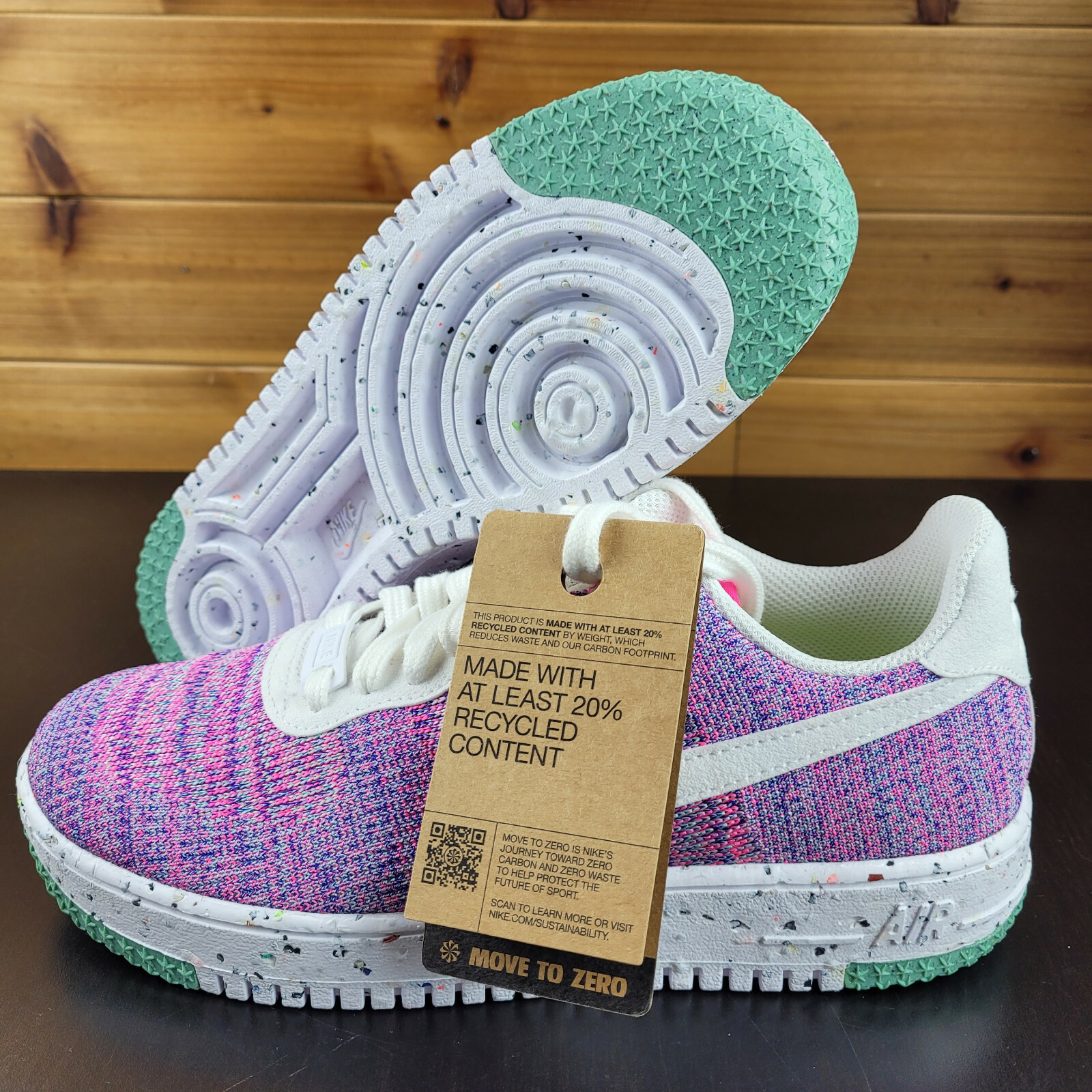 Nike Air Force 1 Crater Flyknit I DC7273 500 Pink Fuchsia Glow Wmn’s Sz 6 No Box