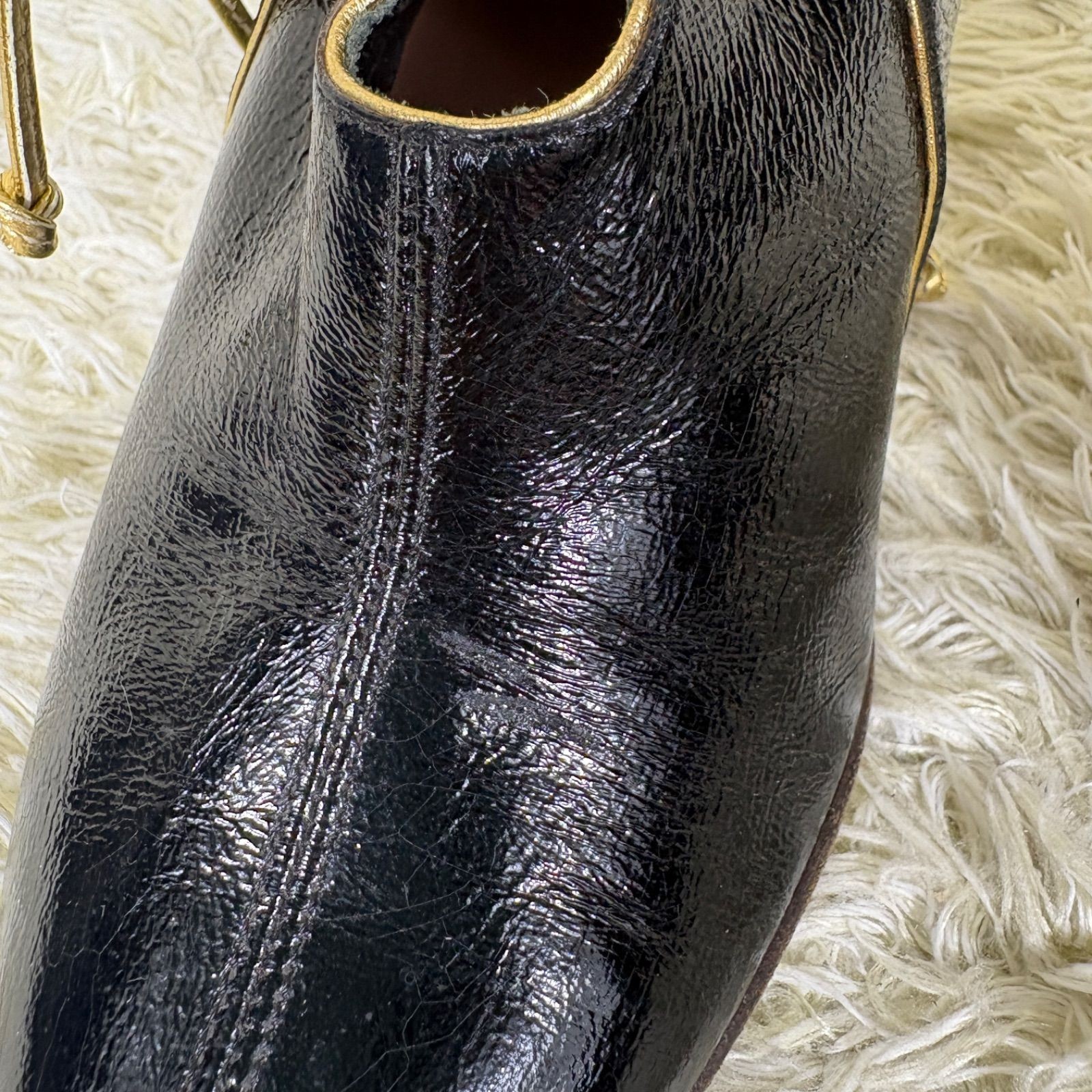 Emilio Pucci Booties Patent Leather Black Bow Pointed Toe EU36.5