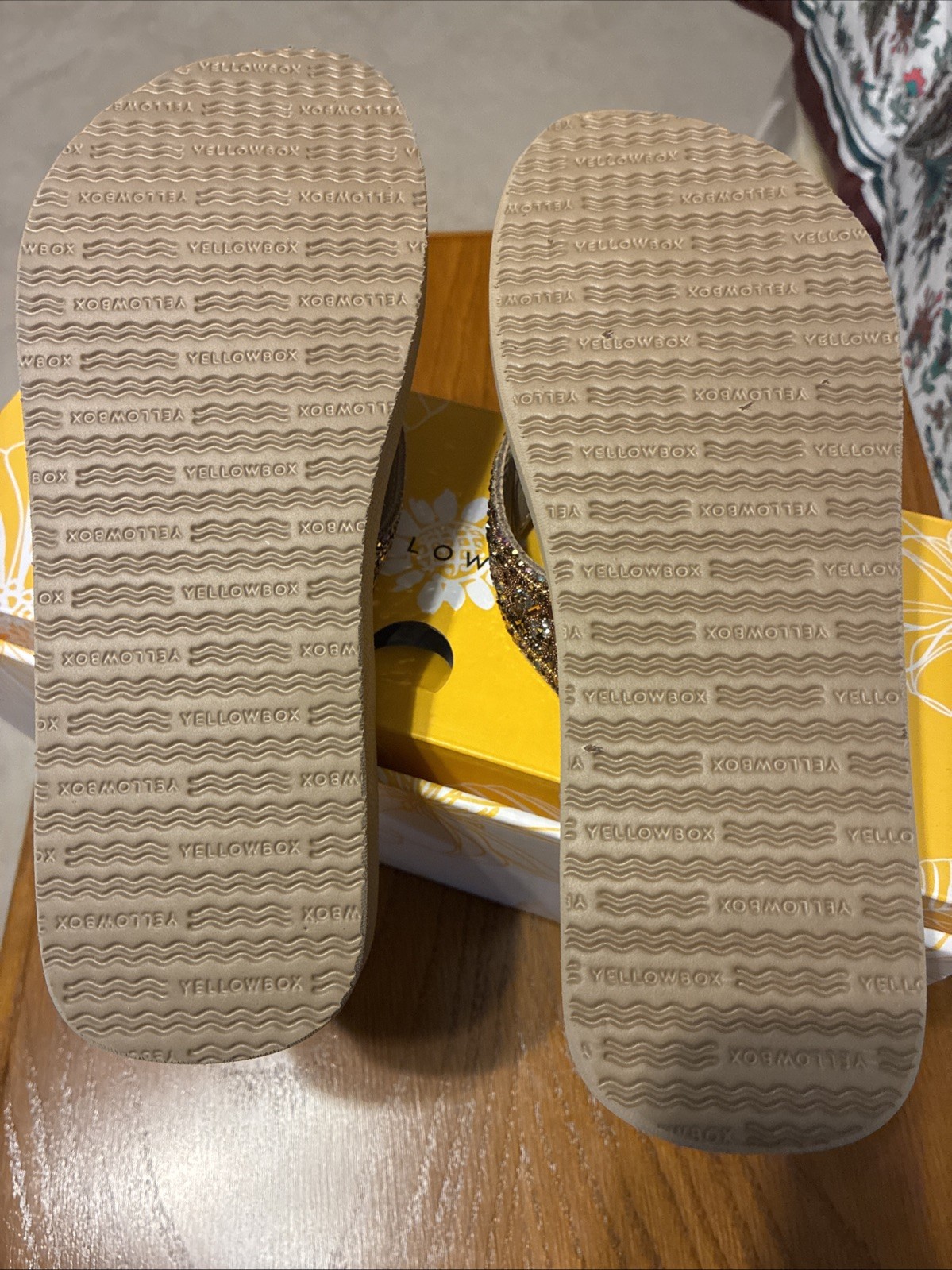 Yellow Box Beige Beaded Rhinestone Wedge Thong Women’s Sandals Synthetic 6.5 New