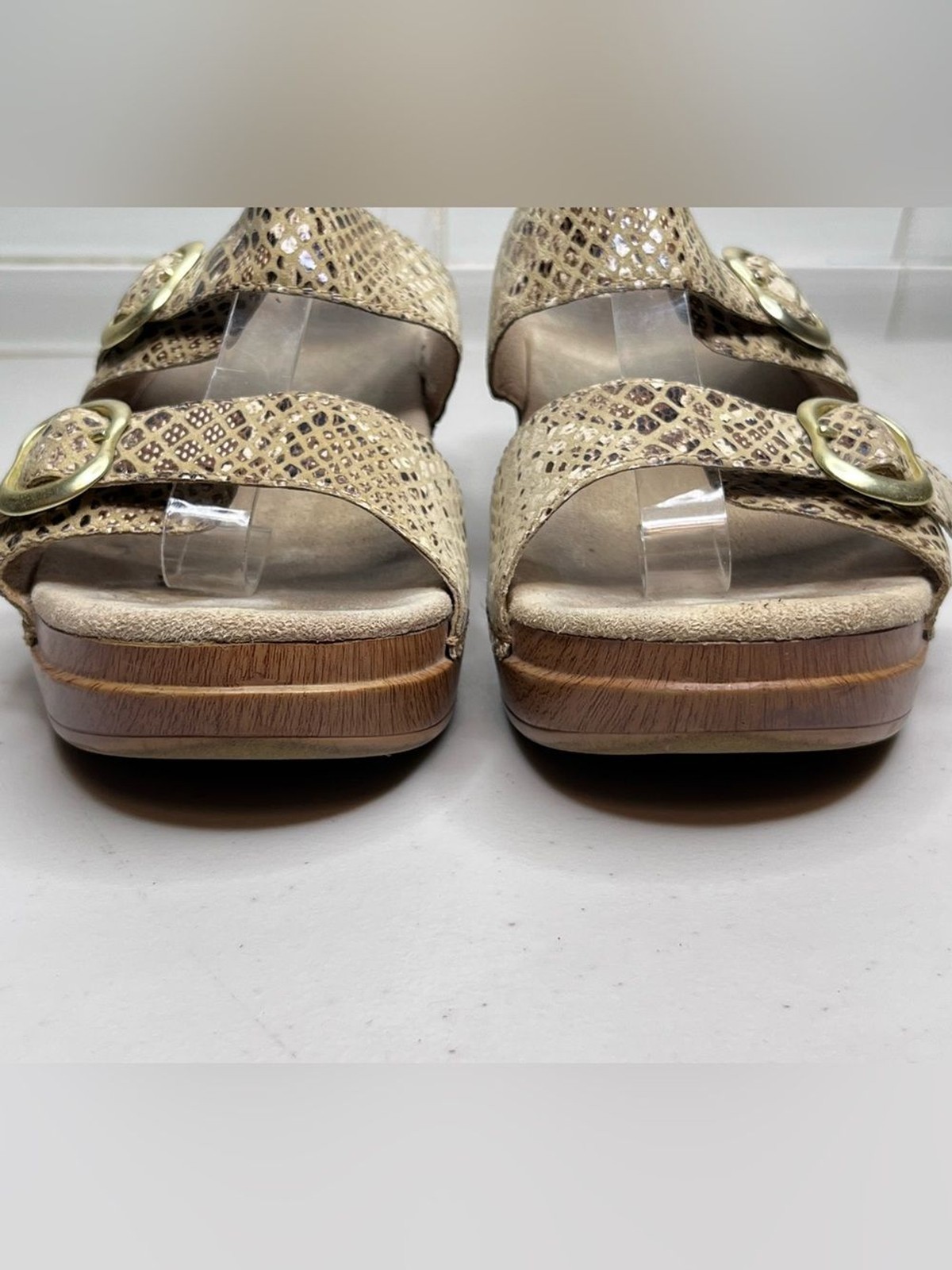 Dansko Sophie Snake Print Wooden Block Heel Sandals Sz 40