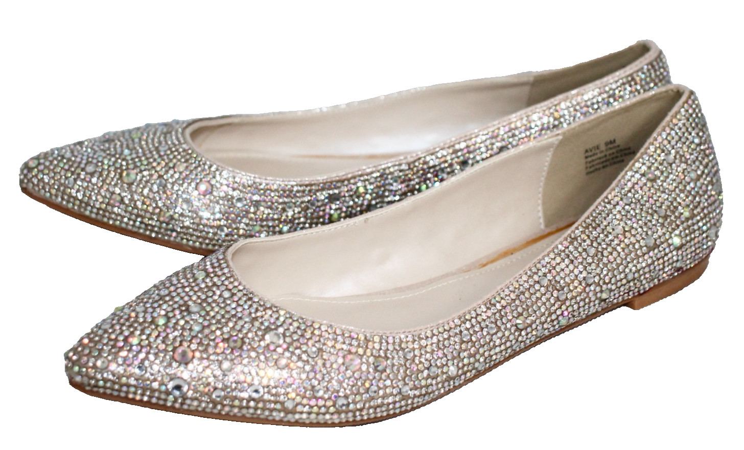 DAVID’S BRIDAL Avie Crystal Iridescent Ballet Flat Women Size 9 Nude Multicolor