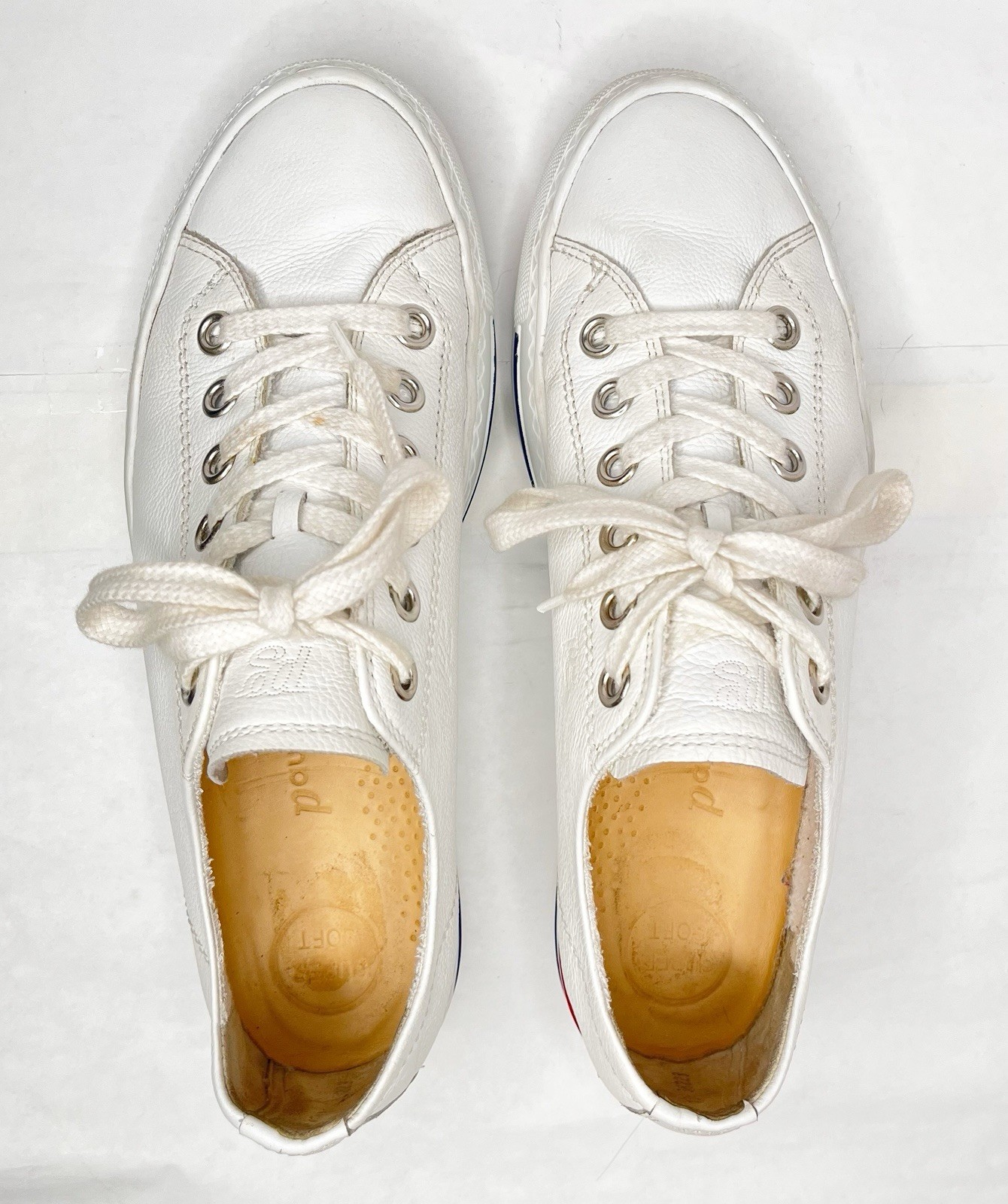 【EUC!】Paul Green ✤ Carly Sneakers White Pebble Leather US W 8.5 🇦🇹Austria Made