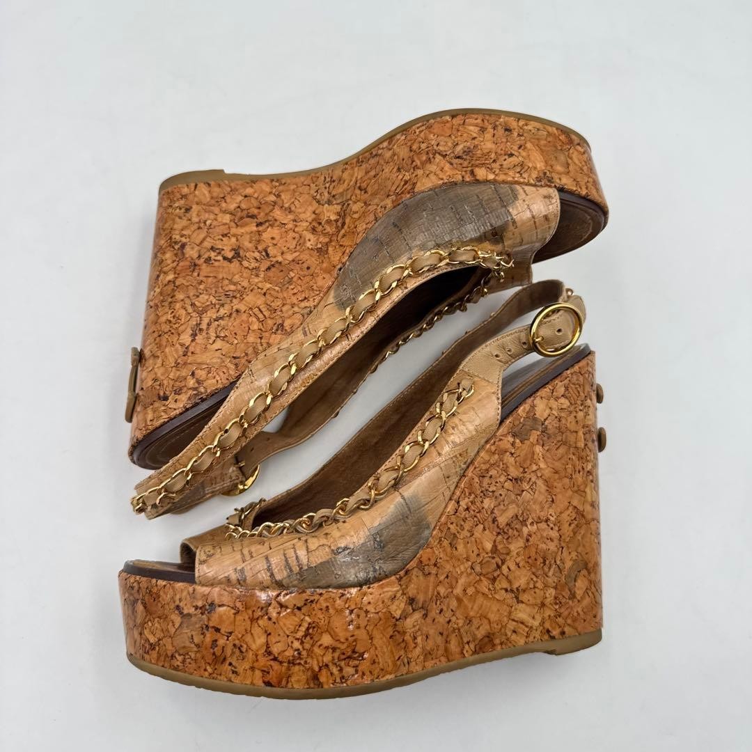 CHANEL Cocomark Platform Sandals Beige Women’s Size EU34.5/US4