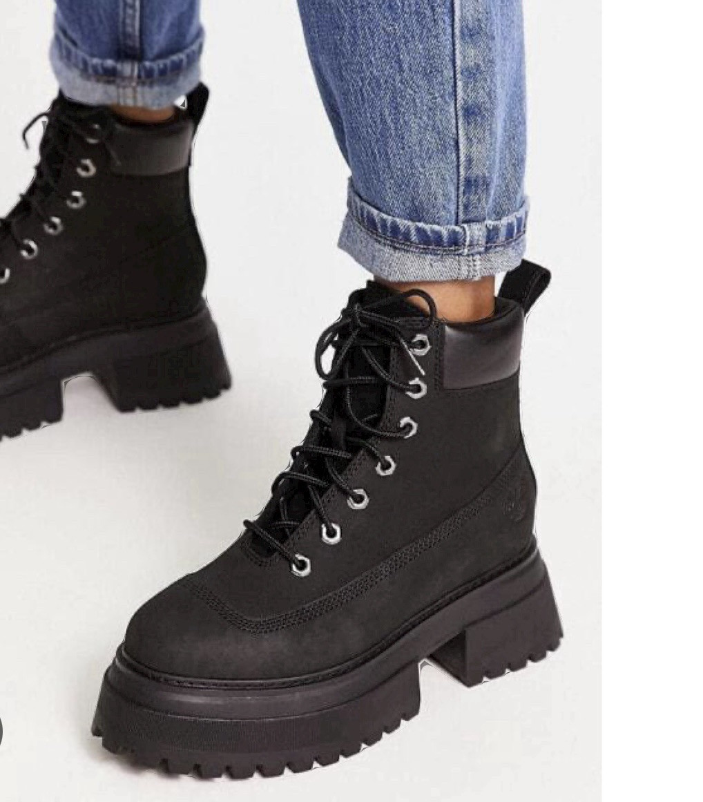*NEW* WOMEN TIMBERLAND SKY 6-INCH LACE UP WATERPROOF BOOTS BLACK SIZE 8
