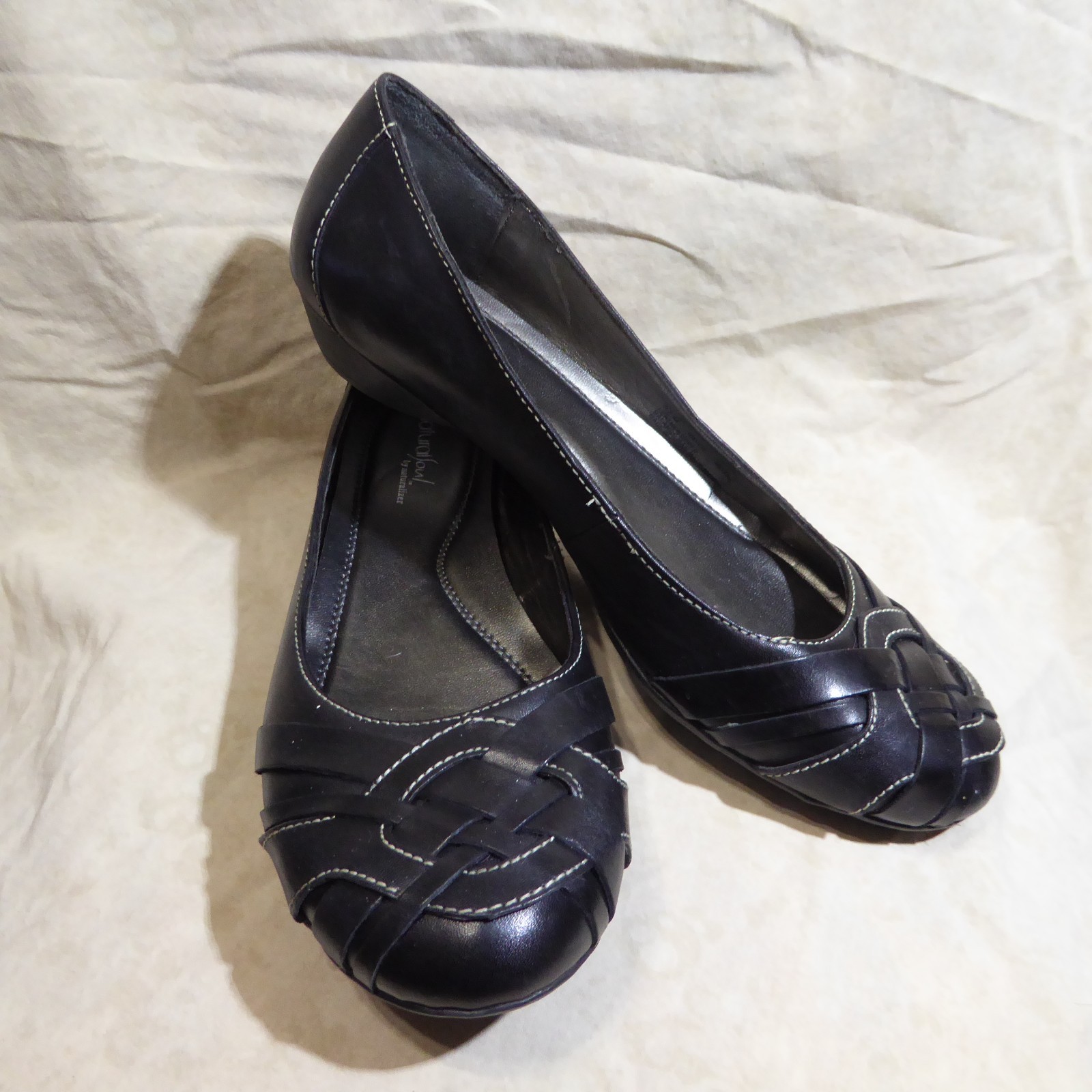🥿 Naturalizer Natural Soul Comfort Flats 9.5 M Black Leather; X Strap Details