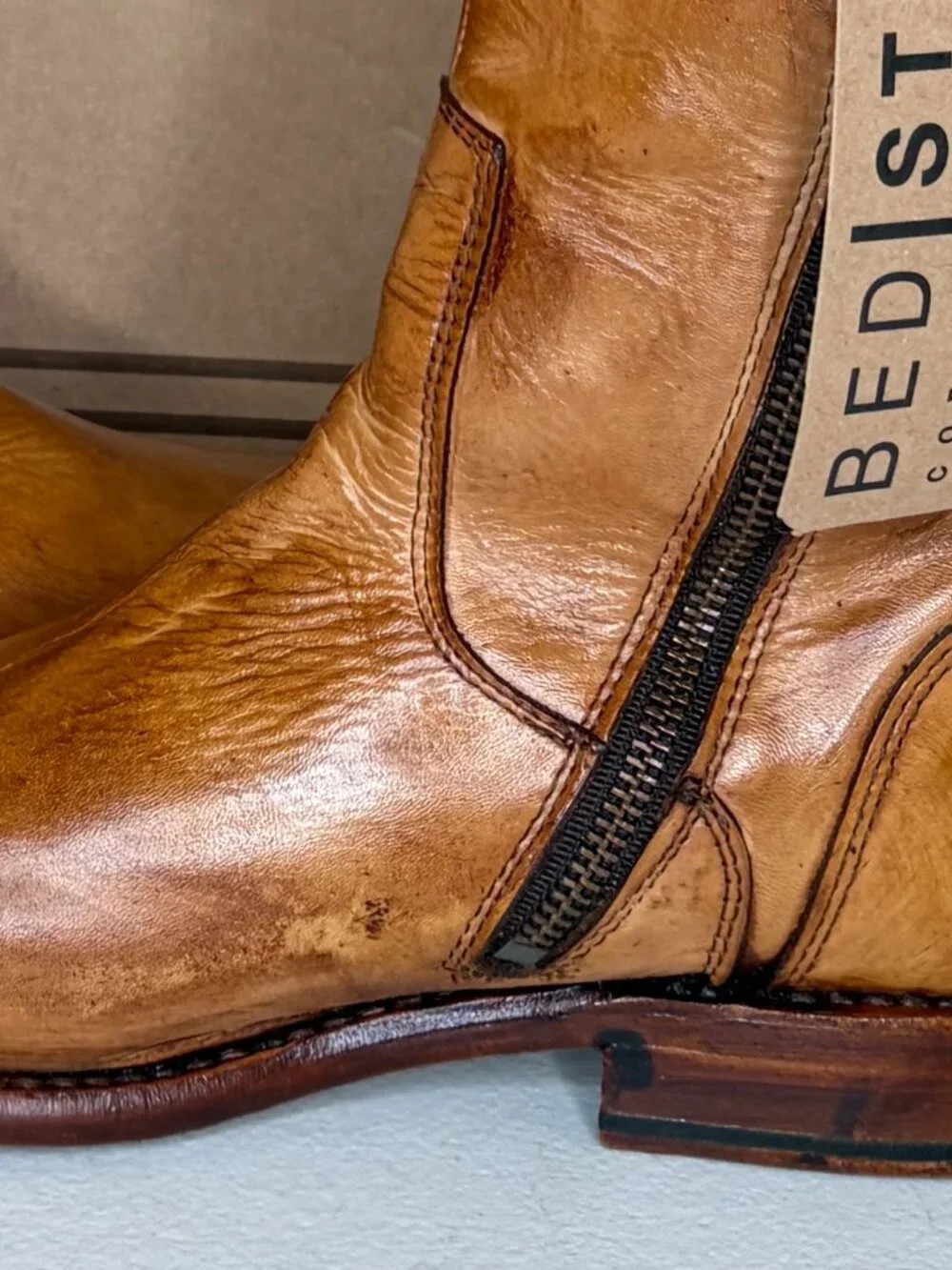 BED STU Tess Tan Distressed Leather Tall Riding Boots BedStu Size 8