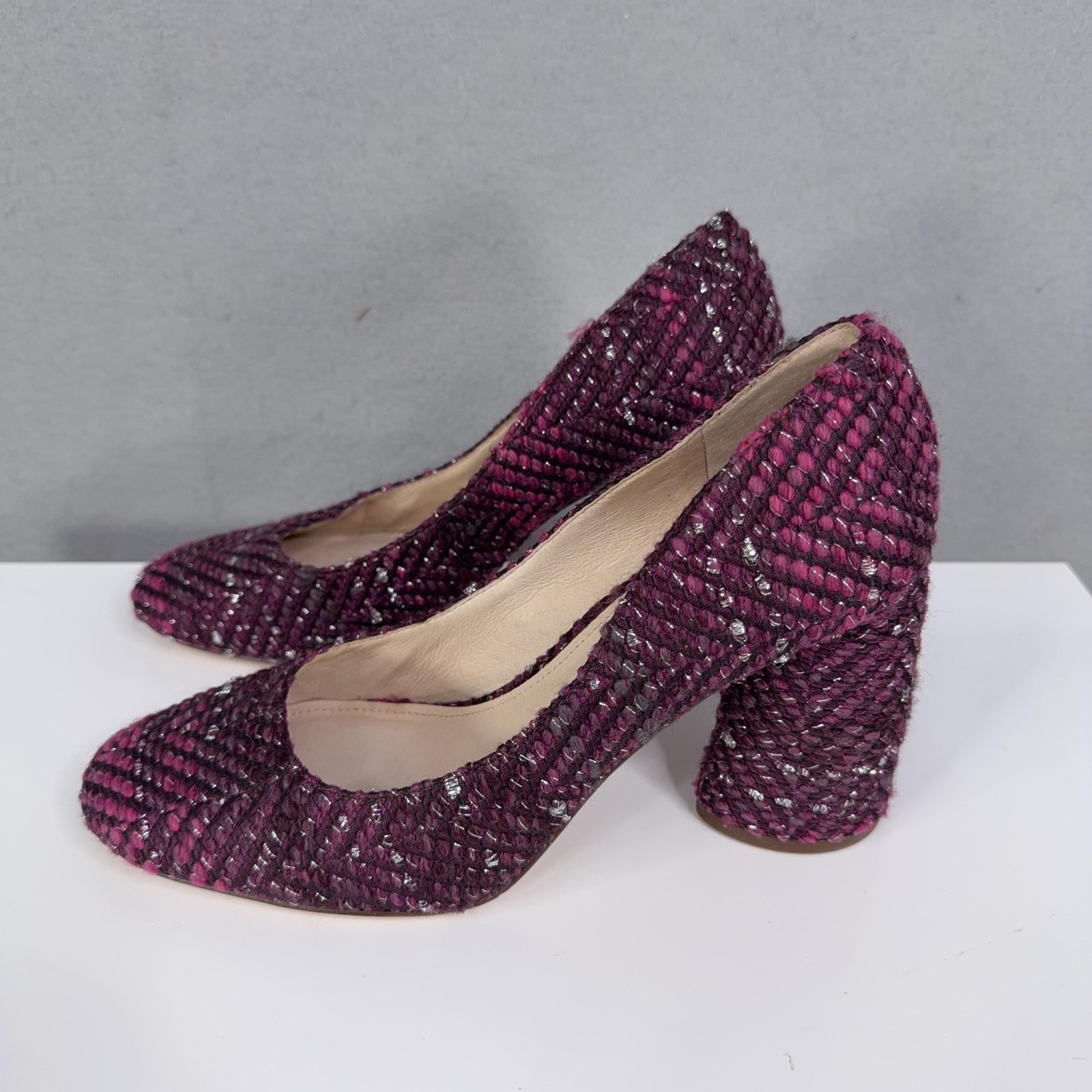 Louise Et Cie Pumps Womens Size 9 Purple Chevron Tweed Block Heel Shoes EU40