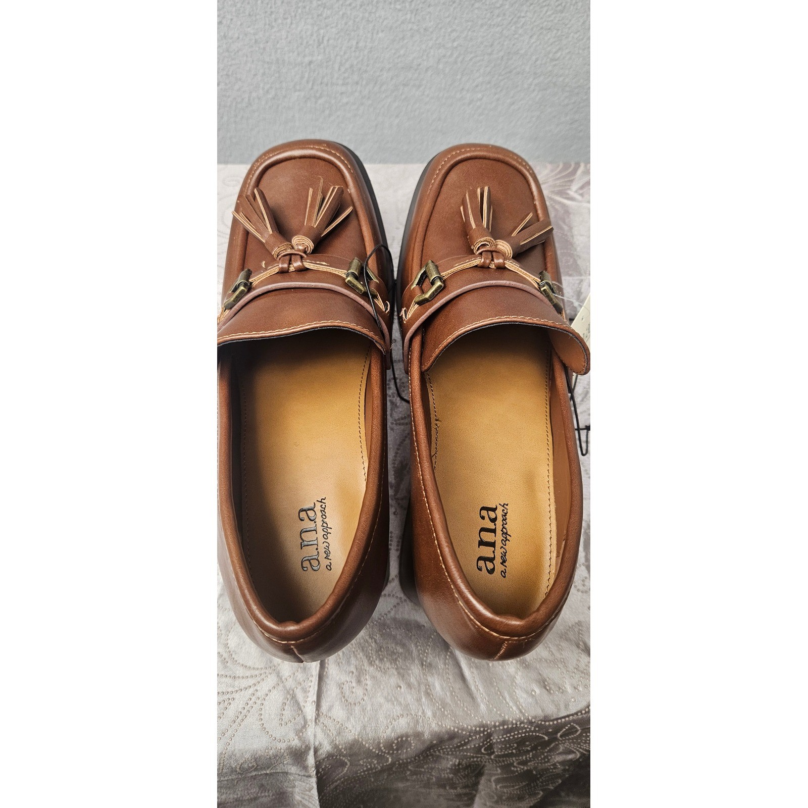 ana Hazen Dark Cognac Brown Tassel Chunky Block Heel Platform Loafers Mens 9M