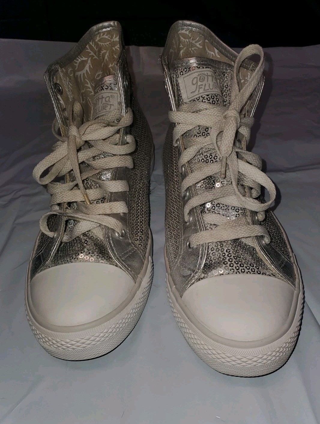 Gotta Flurt Disco Silver Sequin High Top Laced Sneakers Size 8.5