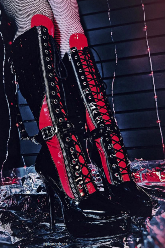 5″ Black Red Latex Stiletto Drag Queen Fetish Dominatrix Knee High Boots 14 15