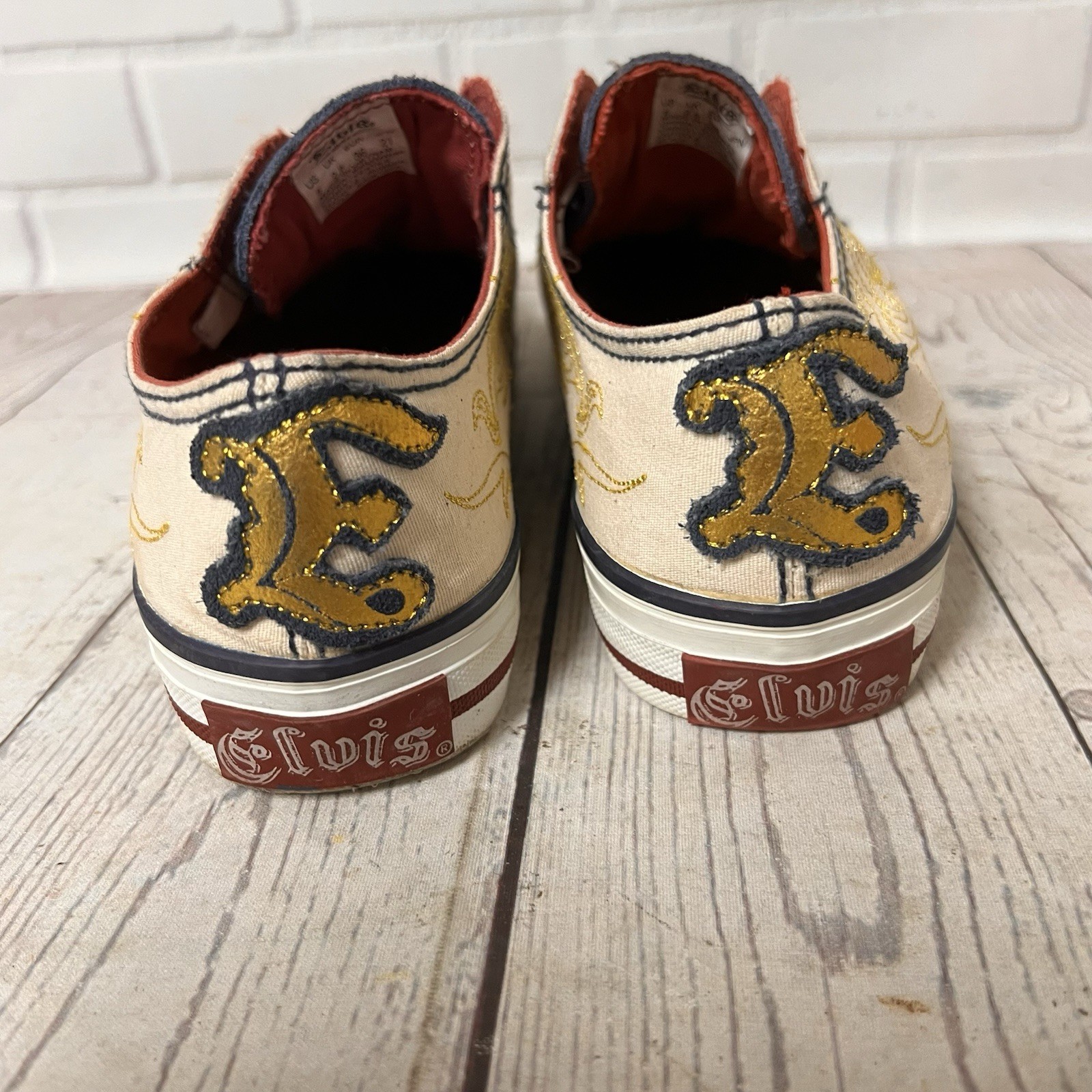 Vintage Elvis Presley Graceland Shoes canvas king Size 5 Women White Gold RARE