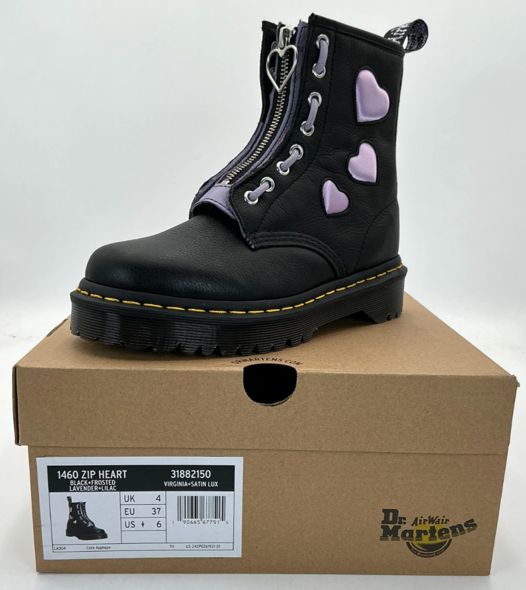 Dr. Martens 1460 8-Eye Zip Heart Women’s Size 6 Black Leather Boots NIB