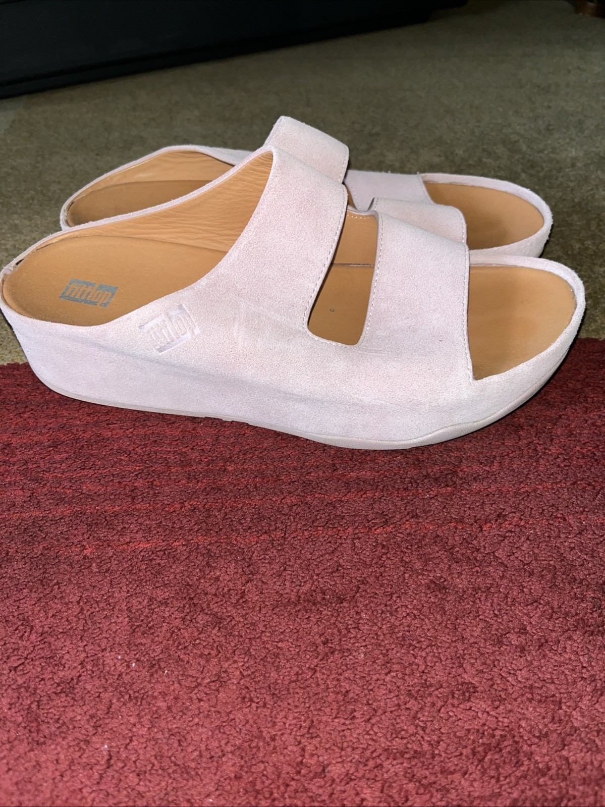 Fitflop Sandals Pink Nubuck Leather Shuv Double Strap Slides Platform Size 9