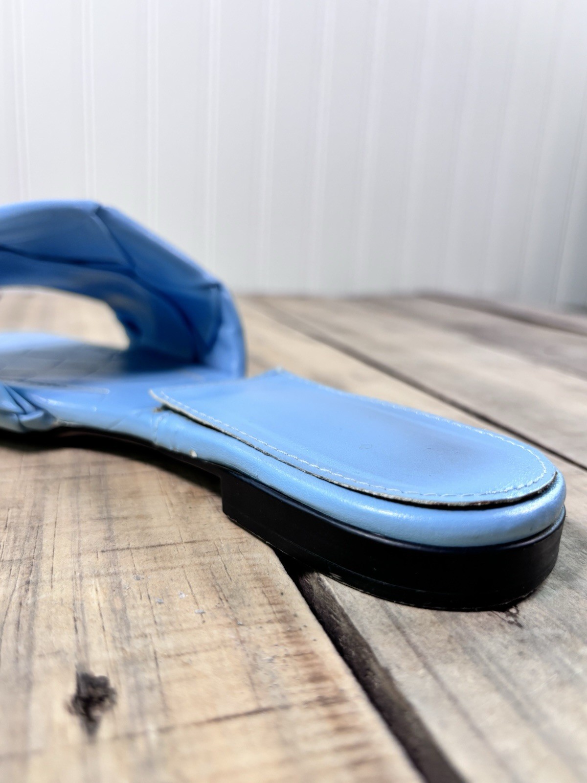 Blue Woven Leather Flat Slide Sandals Square Toe Women’s Size 7.5