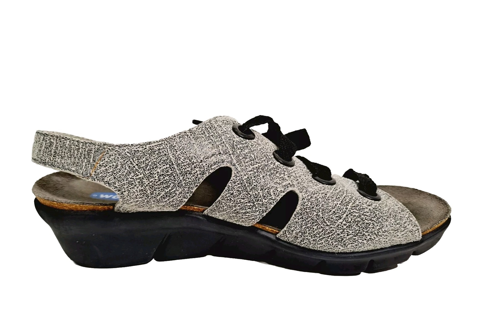 Wolky Woman’s Size 9 Alula Slingback Open Toe Lace Up Stone Gray Sandals
