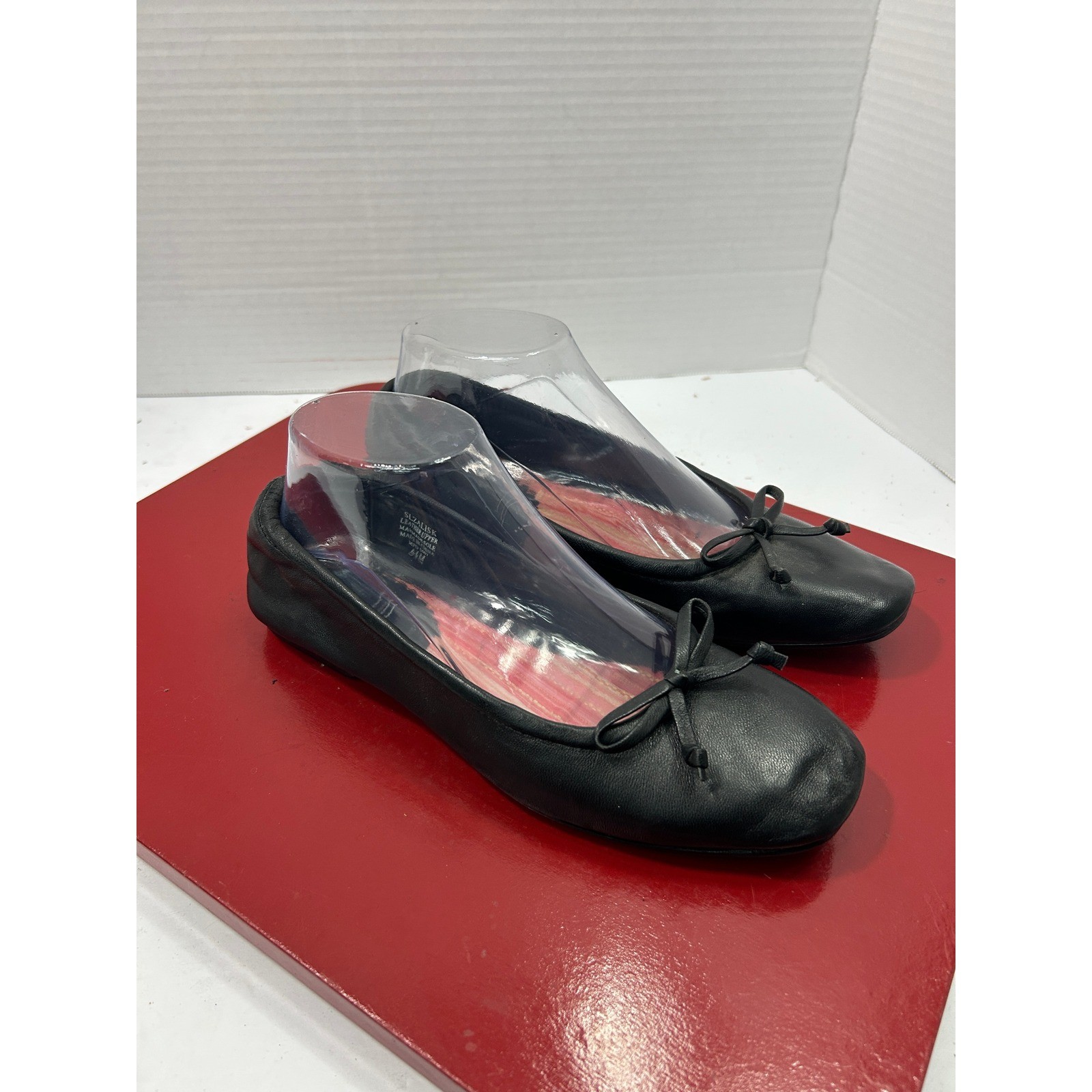 Sam & Libby Solid Ballet Flats 6.5M Black Leather Bow Balletcore Minimalist Chic