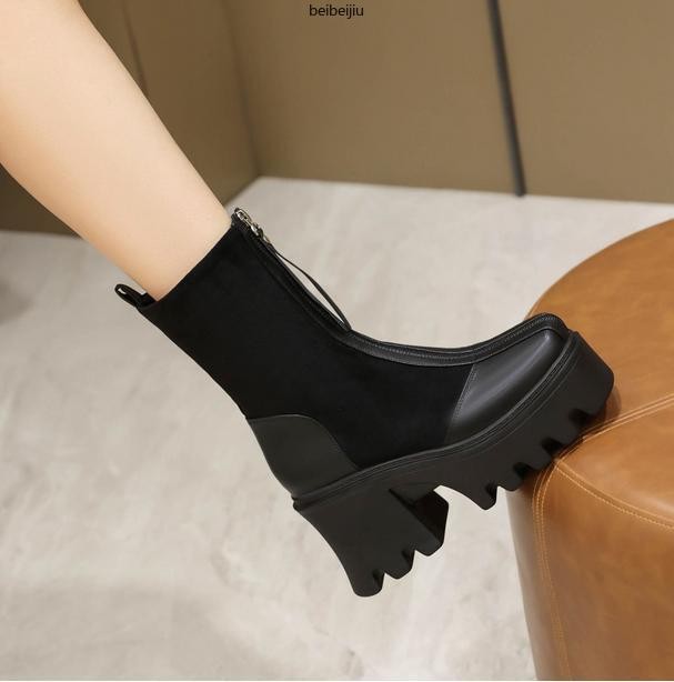 Women’s Platform Chelsea Abkle Boots High Block Shoes Thick Sole Motorcycle New