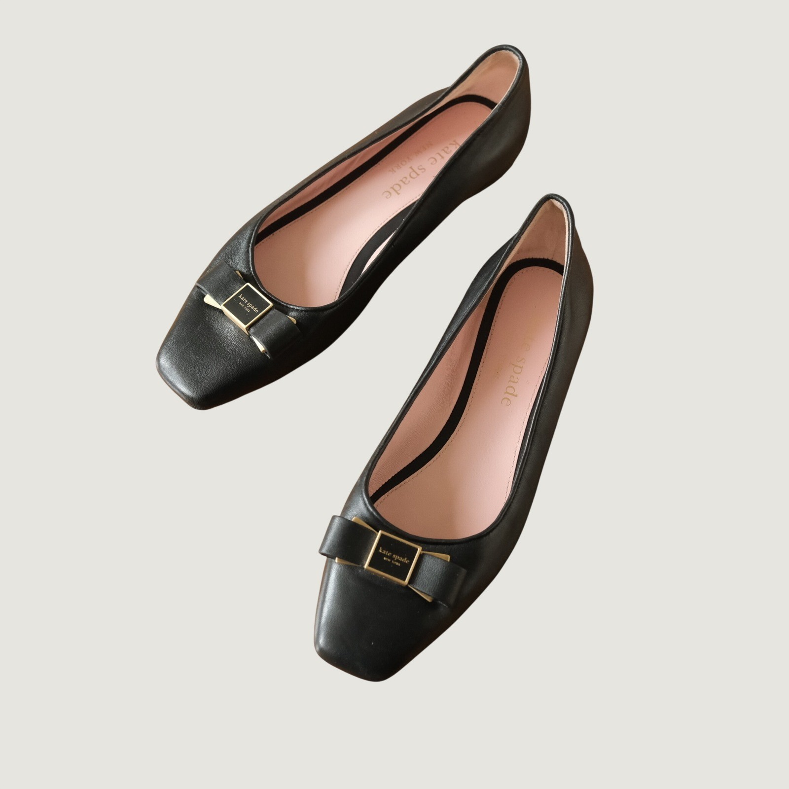 Kate Spade Bowdie Ballet Flats Women Black Bow Square Toe 6B Classic Designer