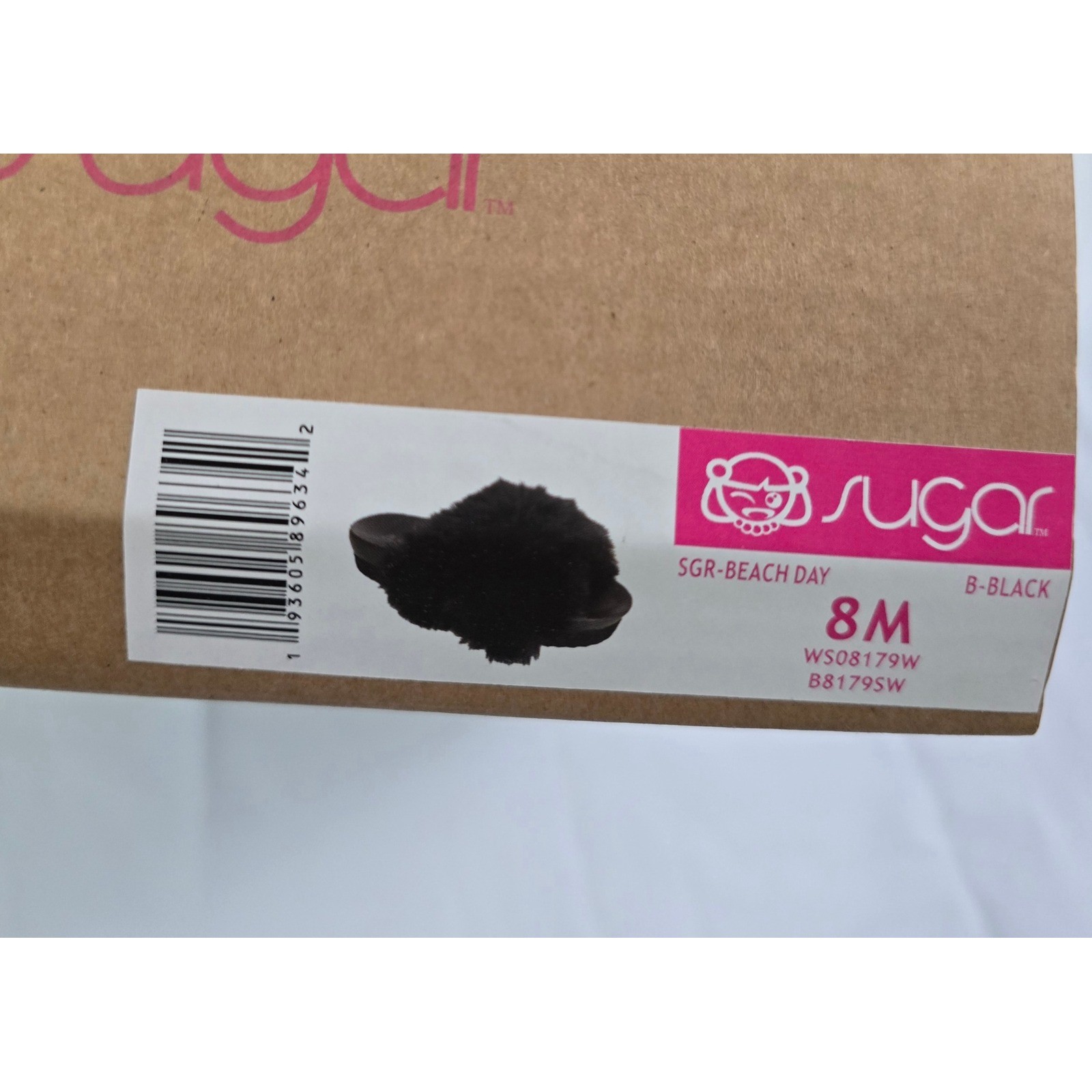 Sugar Beach Day Black Faux Fur Criss Cross Slide Sandals SGR-BEACH DAY 8M NWT